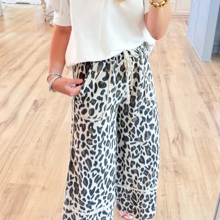 Laced Cheetah Leopard Print Wide-Leg Pants